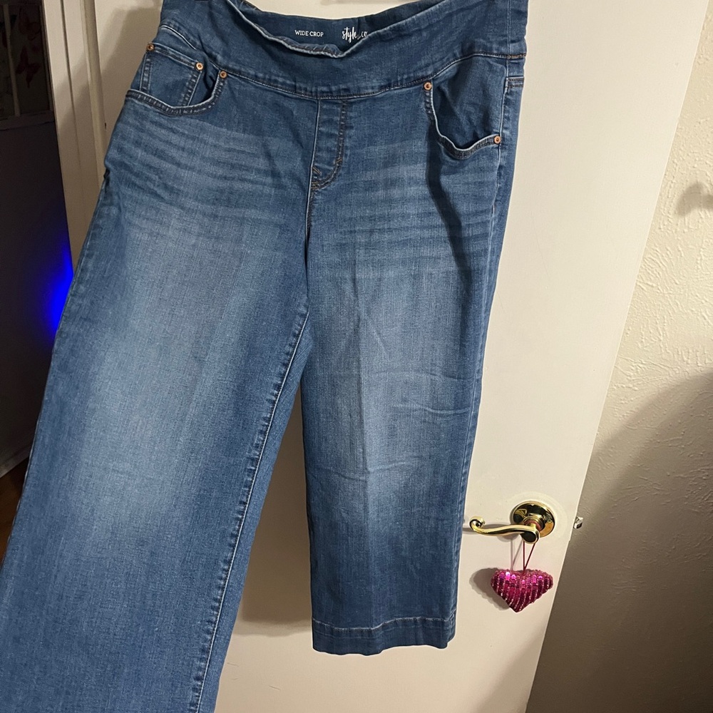 💝 16W Style & Co Classic Blue Wide Crop Leg Jeans - Picture 3 of 10